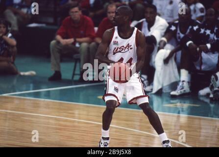 firo: 22. Juli 1996 Sport, Basketball, Männer, Olympische Sommerspiele der Männer, Atlanta, 96, 1996, Archive, USA gewinnt die Goldmedaille USA - Argentinien 96:68 Gary Payton, volle Zahl, 9x NBA All-Star Nutzung weltweit Stockfoto