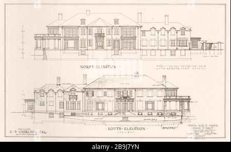 Earle P. Charlton Residenz, Westport Harbor, Massachusetts. Nord-/Südhöhen planen. Parker Morse Hooper, Architekt, Frank C. Farley. (1919) Stockfoto