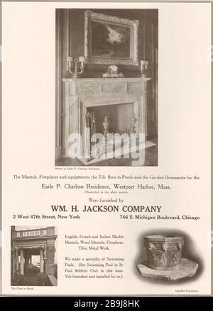 Earle P. Charlton Residenz, Westport Harbor, Massachusetts. Mantels, Kamine, Fliesen, Metallarbeiten. W.H. Jackson Co., 2 West 47th St, New York (1919) Stockfoto