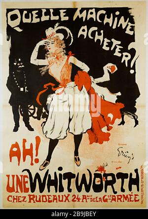 KAUFEN SIE EINE MASCHINE? HA! Ein WHITWORTH, BEI RUDEUX 24 anue DIE ARMEE GDE Jules Alexandre Grün (1860-1938). Imprimerie Bourgerie et Cie. Quelle Machine Acheter? Ach! Une Whitworth, Chez Rudeaux 24 Avennue de la Grande Armée. Affiche. Lithographie couleur, 1897. Paris, musée Carnavalet. Stockfoto