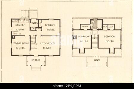 Haus mit sechs Zimmern, drei Außenbereichen, in Quincy, Massachusetts. Pläne für Häuser. McLauhlin & Burr, Architekten (1922) Stockfoto