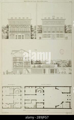 HAUS LE BEAU SAINT-LAZARE Charles Nicolas Ransonnette et Jean-Charles Krafft. 'Maison Le Beau rue Saint-Lazare, bâtie par Moitte, architecte'. Paris, musée Carnavalet. Stockfoto