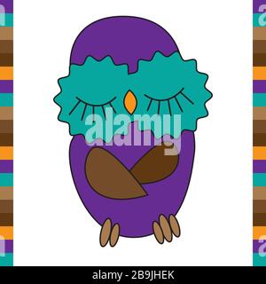 Schlafende niedliche lustige Eulenhand gezogen Stock Vektor