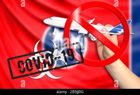Eine neue Coronavirus Krankheit namens COVID - 19 mit der Flagge des Staates Tennessee. Enthält das Konzept eines Flugverbots zwischen Ländern. Stockfoto