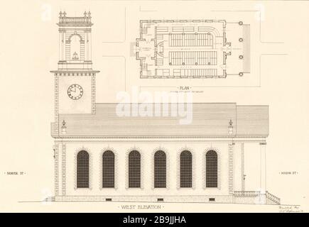 Second Reformed Church, Albany, New York. Plan mit Hauptgeschoss und Galerie, Westhöhe. Wiederhergestellt von John L. Dykeman, 1918 (1919) Stockfoto