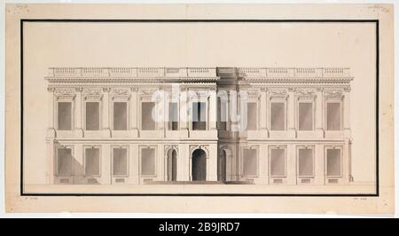 Hotelprojekt Harcourt - Elevation Garden Mathurin Cherpitel (1736-1809). Projet de l'hôtel d'Harcourt - Elévation sur jardin. Pflaume, lavis encre de Chine, 1766-1770. Paris, musée Carnavalet. Stockfoto