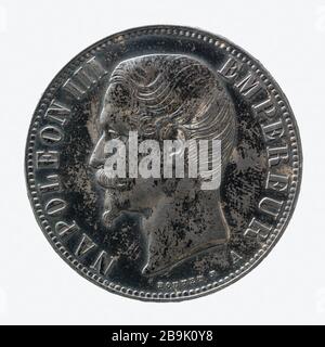 Teil 5 Franc Silber Napoleon III., 1856 Louis-Charles Bouvet (1808-1887). pièce de 5 Francs en argent de Napoléon III, 1856. Argent. 1856. Paris, musée Carnavalet. Stockfoto