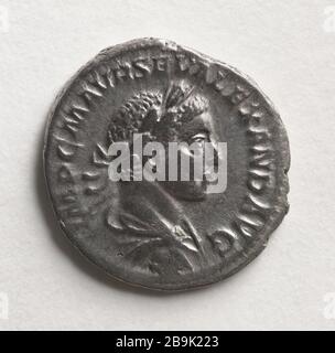 Denarius Alexander Severus 223 Monnaie romaine. Denier d'Alexandre Sévère. Argent, 223. Paris, musée Carnavalet. Stockfoto