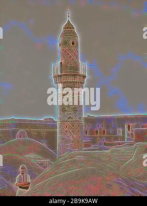 Irak. Arbela. (Erbil). Zentrum des Ishtar-Kults in assyrischer Zeit, 2200 v. Chr. das urige und einzige Minarett in der Stadt. 1932, Irak, Irbīl Stockfoto