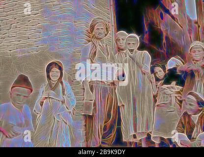 Irak. Arbela. (Erbil). Zentrum von Ishtar Kult in assyrischer Zeit, 2200 v. Chr. typische Gruppe Menschen, Jungen und Mädchen. 1932, Irak, Irbīl Stockfoto