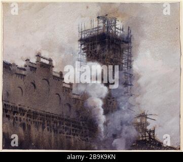 Der Bau des Trocadero im Jahre 1876 Giuseppe de Nittis (1846-1884-6). "La Construction du Trocadéro en 1876". Gouache et lavis aquarellé. Paris, musée Carnavalet. Stockfoto