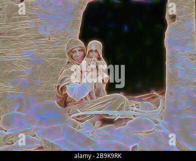 Petra. Petrean-Typen usw. Modul Beduinen. Mutter und Baby vor ihrem Höhlenheim im Tal von ed-Dêr. 1920, Jordanien, Petra (die Stadt ist aussterbt Stockfoto