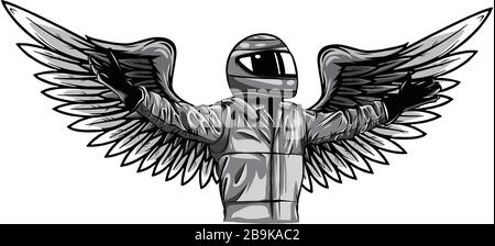 Monochromatischer Winged Racer auf weißem Hintergrund. Designelement für Logo, Etikett, Emblem, Schild. Stock Vektor
