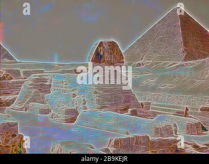 Ägypten. Sphinx und Pyramiden. Gen [allgemeinen] Ansicht mit Pyramide im Hintergrund. 1934, Ägypten, Jīzah, Trang Stockfoto
