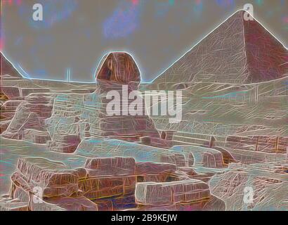 Ägypten. Sphinx und Pyramiden. Gen [allgemeinen] Ansicht mit Pyramide im Hintergrund. 1934, Ägypten, Jīzah, Trang Stockfoto