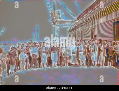 Palästina Unruhen 1936. Kopf Schiffer und die stauer auf der Jaffa Landeplatz in der Bereitschaft zur Wiederaufnahme der Arbeit gesammelt. 1936, Israel, Tel Aviv Stockfoto