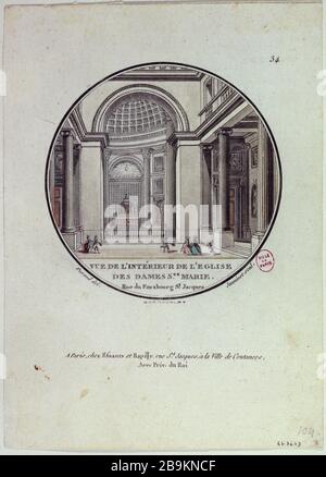 INNENANSICHT DER KIRCHE DAMEN HOLY MARY STRASSE VORORT VON SANTIAGO JEAN-FRANÇOIS JANINET (1752-1814). "Vue de l'intérieur de l'église des Dames Sainte-Marie rue du Faubourg Saint-Jacques". Tiefdruck. Paris, musée Carnavalet. Stockfoto