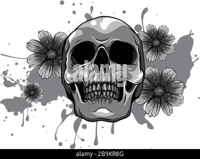 Menschlicher Schädel und Blumenkranz. Los Muertos. Vector Illustration. Stock Vektor