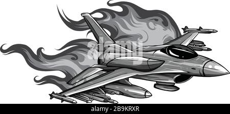 Jet Fighter Aircraft, Vector Illustration Design Art Stock Vektor