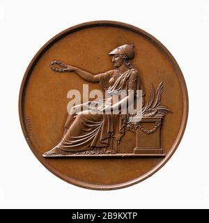 Medaille angeboten von der geographischen Gesellschaft Adolf Nordenskiöld (1832-1901) Geologe, Mineraloge und Entdecker, als erster den Nordwest-Durchgang Ost in den Jahren 1878-1879 Bertrand Andrieu (1761-1823) überqueren konnte. Médaille offerte par la société de géographie à Adolf Erik Nordenskiöld (1832-1901) géologue, minéralogiste et explorateur, pour avoir été le Premier à franchir le Passage du Nord-Est en 1878-1879. Bronze. Vers. Paris, musée Carnavalet. Stockfoto