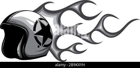 Vector Motorradhelm, offene Stirnseite mit Flammen Stock Vektor