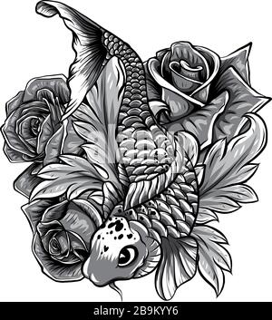 Handgezeichnete Umrisse Koi Fisch und Wasser spritzen Japanisch Stock Vektor