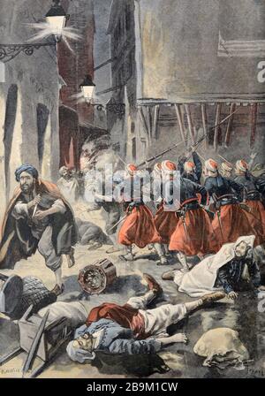 Klassische Illustration von Rebellion oder Aufstand in Algier gegen französische Truppen Algerien 1898 Stockfoto