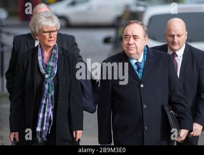 Edinburgh, Großbritannien. März 2020. Bild: Alex Salmond - ehemaliger erster Minister Schottlands und ehemaliger Führer der Scottish National Party (SNP). Alex Salmond wird am 11. Tag seines Prozesses vor dem hohen Gericht antreffen, wo die Jury voraussichtlich heute ein Urteil zurückbringen wird. Stockfoto