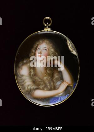 Porträt einer jungen blonden Frau in Madeleine Ecole française. Portrait d'une jeune femme blond en Madeleine. Miniatur sur émail. XVIIe siècle. Paris, musée Cognacq-Jay. Stockfoto