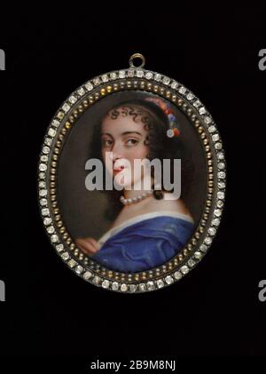 Porträt einer jungen Frau, anc. Ninon de l'Enclos Ecole française. Portrait d'un jeune femme, anc. Ninon de Lenclos. Miniatur sur émail. XVIIe siècle. Paris, musée Cognacq-Jay. Stockfoto