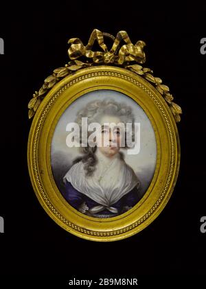 Porträt der jungen Frau in der weißen Kerchefin Ecole française. Portrait de jeune femme au fichu blanc. Miniatur sur émail. XVIIe siècle. Paris, musée Cognacq-Jay. Stockfoto