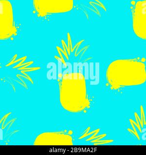 Gelbe Ananas mit nahtlosem Muster auf blauem Hintergrund Stock Vektor