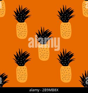 Nahtloses Muster orangefarbenes Ananas-orangefarbenes Hintergrund-Zeichentrickformat Stock Vektor