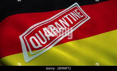 Quarantänestempel auf Bundesflaggen. Coronavirus Konzept. 3D-Abbildung. Stockfoto