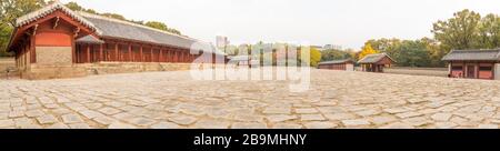 Seoul, Südkorea-22nd Okt 2018 - EIN Panoramablick auf den Jongmyo-Schrein Stockfoto