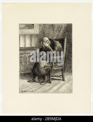 Der letzte Schluck aus dem Kelch Albert Morand. La dernière gorgée du calice. Projet d'Illustration pour le roman de Victor Hugo, 'Les Misérables'. Crayon Conté ou pierre noire industrielle sur Papier, vers 1920. Paris, Maison de Victor Hugo. Stockfoto