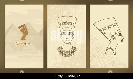 Eine Reihe von Vektorgrafiken des Profils der Königin von Ägypten Nefertiti. Stock Vektor