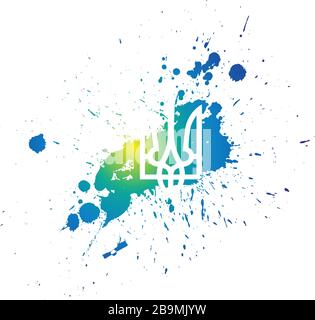 Tryzub. Farbe gebürstetes ukrainisches Wappen, Dreizack nationales Symbol. Darstellung des Stock-Vektors auf weißem Hintergrund isoliert. Stock Vektor