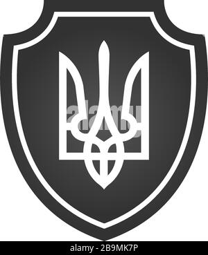 Tryzub. Wappen der Ukraine im Schild, dreizack nationales ukrainisches Emblem, Stock Vector Illustration isoliert auf weißem Hintergrund. Stock Vektor