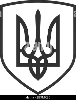 Tryzub. Wappen der Ukraine im Schild, dreizack nationales ukrainisches Emblem, Stock Vector Illustration isoliert auf weißem Hintergrund. Stock Vektor