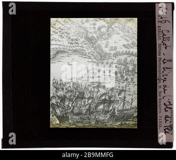Callot. Sitz der Ile de Ré Jacques Callot (1592-1635). "Le siège de l'Ile de Ré" (lors du siège de la Rochelle), 1627. Plaque de projection noir et blanc. 1900-1930. Photographie de Jacques-Ernest Bulloz (1858-1942). Musée des Beaux-Arts de la Ville de Paris, Petit Palais. Stockfoto