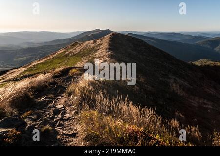 Blick von Carynska Polonyna im Bieszczady-Gebirge in Polen Stockfoto