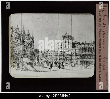 Zeichnungen Dutuit. Guardi Venedig betrachtet Dessins Dutuit. Francesco Guardi (1712-173). "Vue de Venise". Plaque de projection noir et blanc. 1900-1930. Photographie de Jacques-Ernest Bulloz (1858-1942). Musée des Beaux-Arts de la Ville de Paris, Petit Palais. Stockfoto