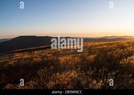 Blick von Carynska Polonyna im Bieszczady-Gebirge in Polen Stockfoto