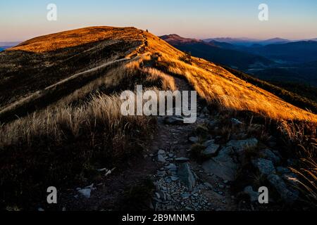 Blick von Carynska Polonyna im Bieszczady-Gebirge in Polen Stockfoto