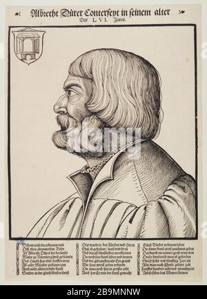 Albrecht Dürer (1471-1528) 'Le Portrait Albrecht Dürer (1471-1528) 'Le Portrait d'Albrecht Dürer (avec le Texte) - B 156'. Tiefdruck. Musée des Beaux-arts de la ville de Paris, Petit Palais. Stockfoto