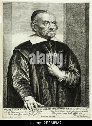 Heinsius (Dutuit Van Lienvens) Jan Lievens (1607-1674). Portrait de Heinsius (Dutuit, Van Lienvens), extrait du recueil Debois. Eau-forte, burin sur Papier, 1641-1641. Musée des Beaux-Arts de la Ville de Paris, Petit Palais. Stockfoto