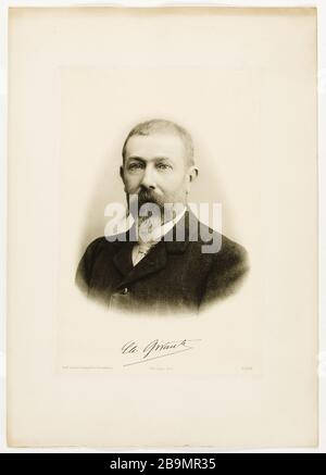 Porträt der Charles Girault Büste, mit seiner gedruckten Unterschrift Charles Ogerau. Portrait de Charles Girault (1851-1932), architecte, en buste, avec sa signature imprimée. Tirage au charbon contrecollé sur carton. Musée des Beaux-Arts de la Ville de Paris, Petit Palais. Stockfoto