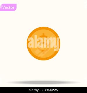 Symbol "Vektorgeld". Zahlungssystem. Coins and Dollar Cent Sign isoliert auf weißem Hintergrund. Flaches Design. Geschäftskonzept Stock Vektor