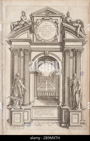 Museum der schönen Künste der Stadt Paris, Petit Palais Pierre Vallet. "Le jardin du roi très chrétien Henri IV, Roi de France et de Navarre (Seite de titer), 1608". Imprimé. Musée des Beaux-Arts de la Ville de Paris, Petit Palais. Stockfoto